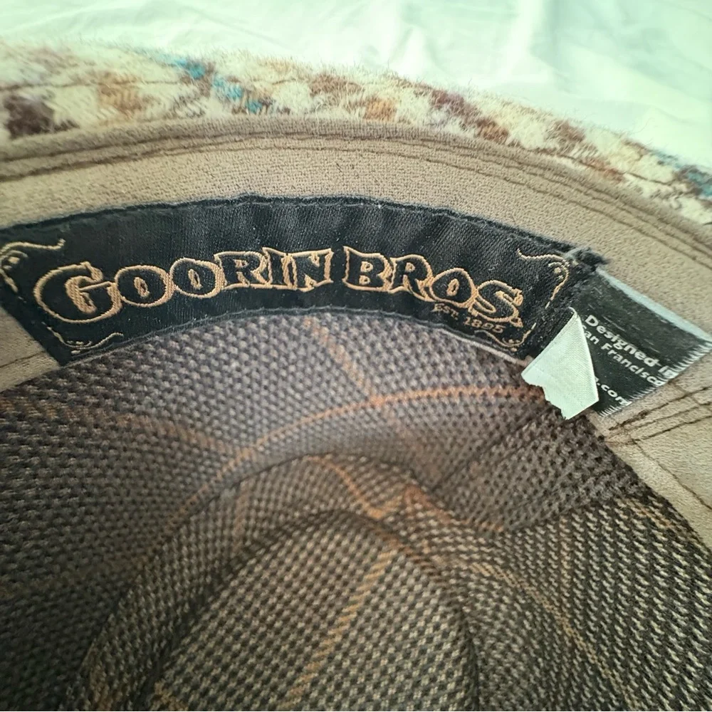 Goorin Bros Men Fedora Hat Brown Check Wool Polyester Excellent Condition